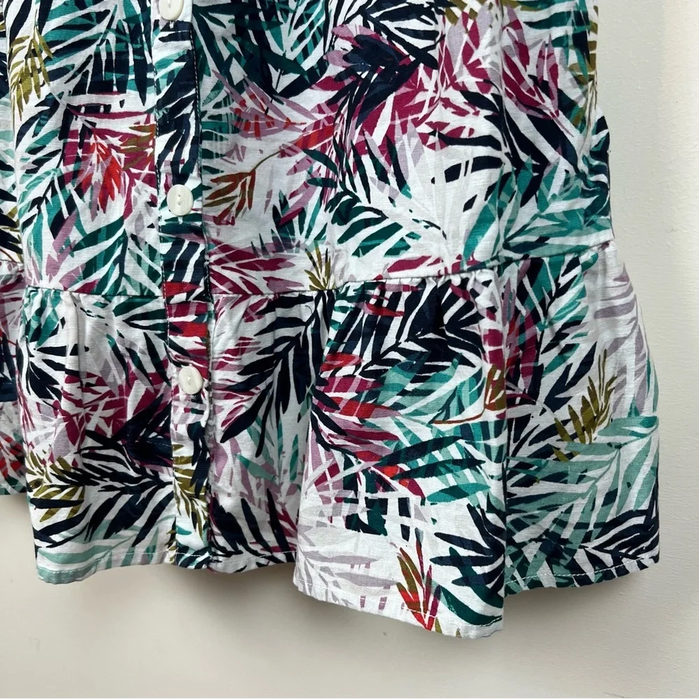 Beach Lunch Lounge Linen Tropical Palm Print Dress Cotton Medium Vacation Cruise - Picture 5 of 11